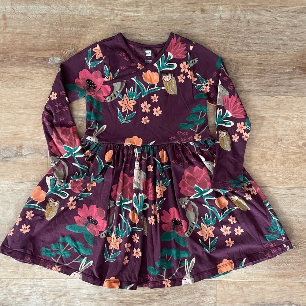 Tea Collection Woodland Animal Print Cotton Long Sleeve Dress